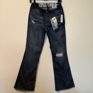 Vintage Reunion Rewash NWT size 9/29 distressed dark wash boot cut denim jeans